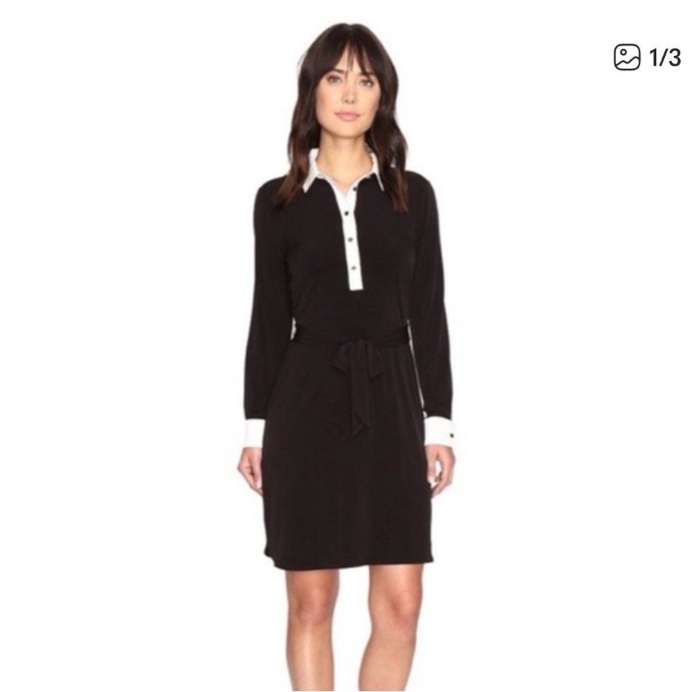 Ivanka Trump Black and White Collared Long Sleeve Dress